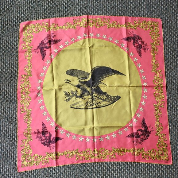 Vintage Echo Scarf 1960s Made in Japan Pure Silk 30" x 30" Americana Eagle C3 - Picture 1 of 7